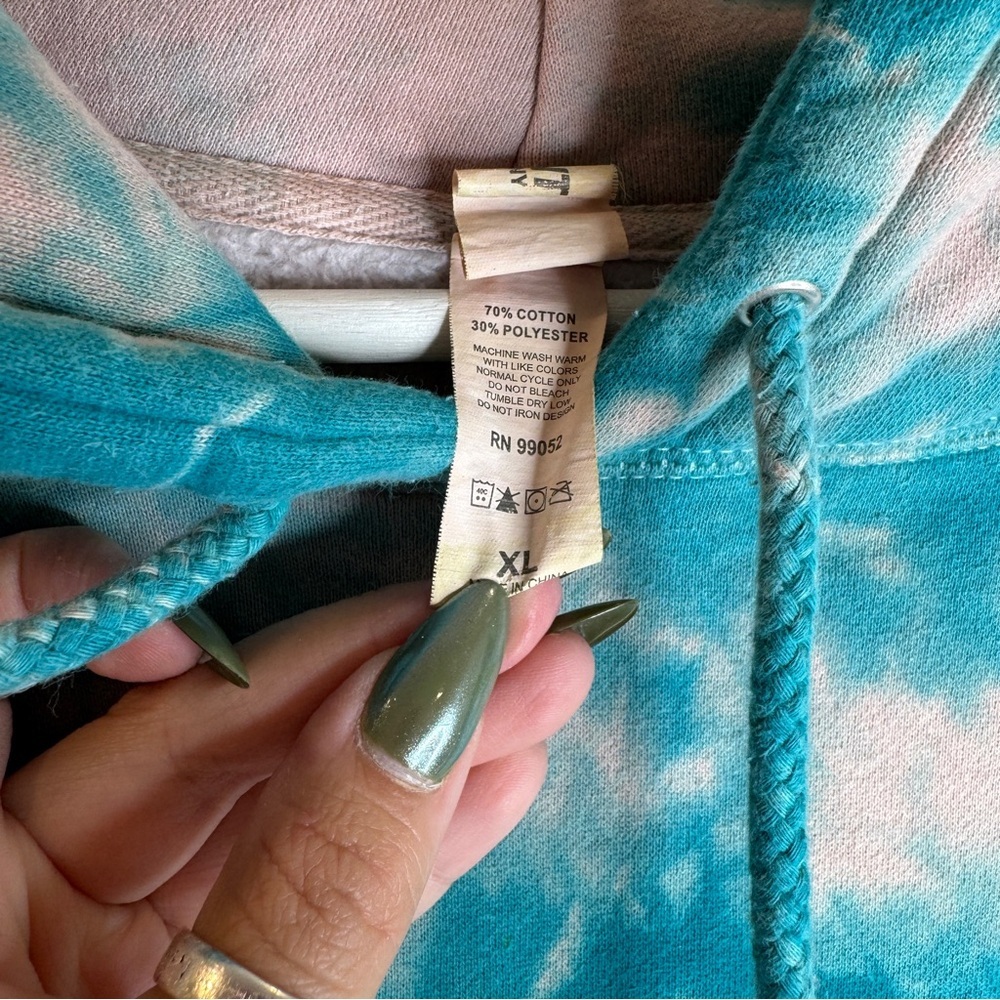 Tie-Dye Pink & Teal Graphic Hoodie Sweatshirt - Picture 4 of 4